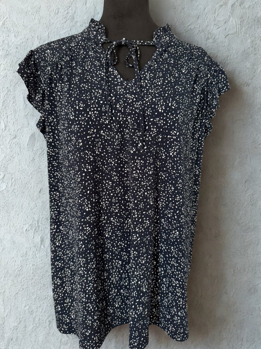 Blue & White Ruffled Short Sleeve Top